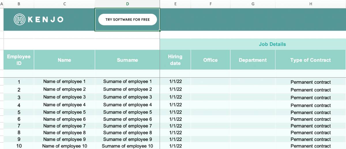 employee database in excel template