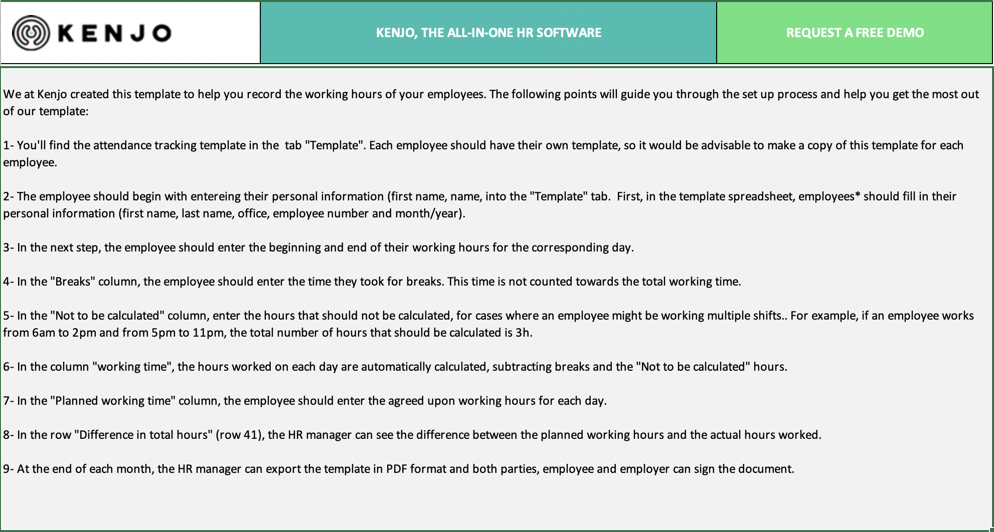 Kenjo HR Software Timesheet instructions