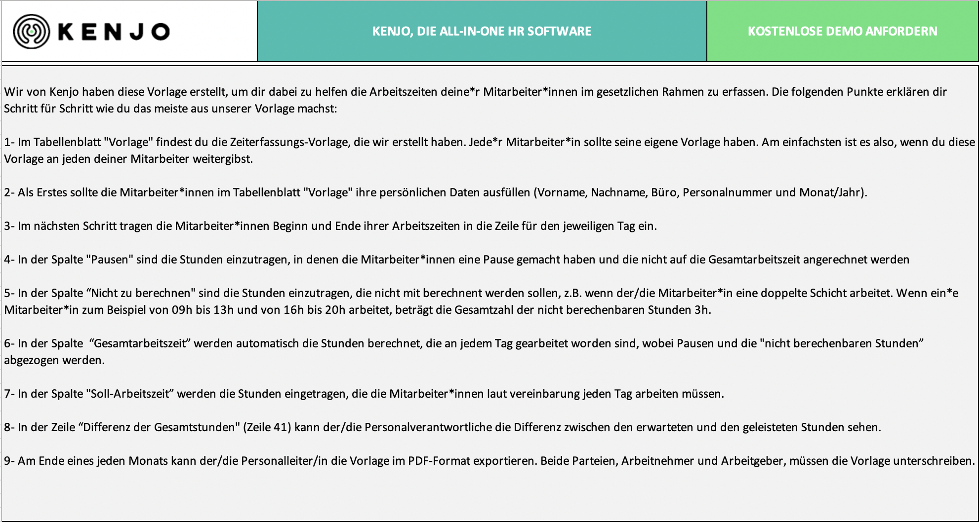 Kostenlose Arbeitszeiterfassung Vorlage für Excel [2025]