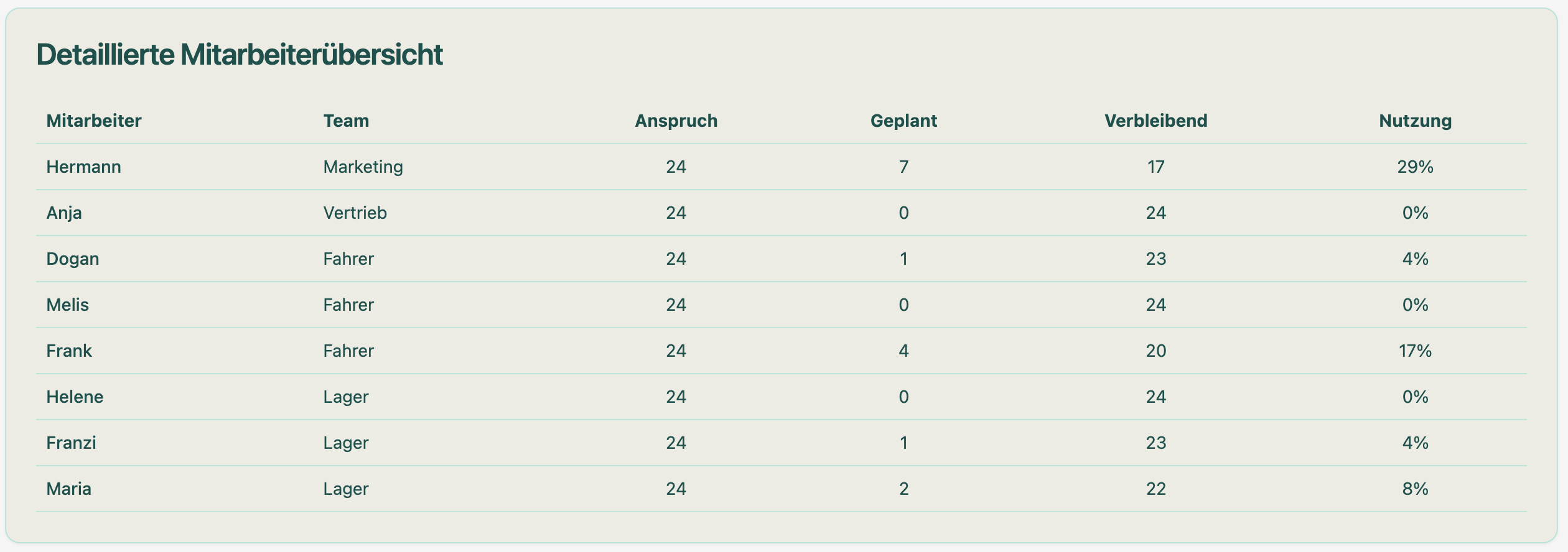 Analytics Urlaubsplaner