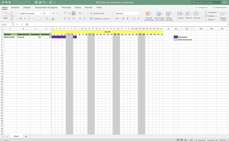 Excel employee time off tracker template