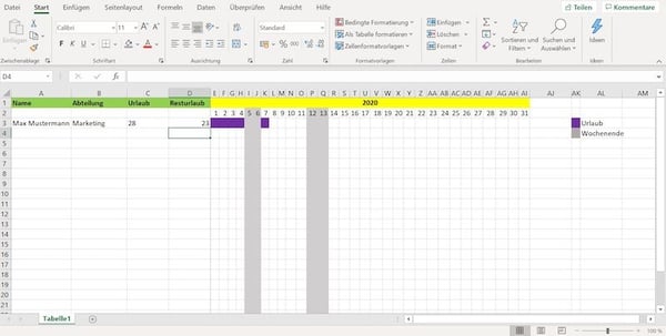Urlaubsplaner 2020 Excel-Vorlag