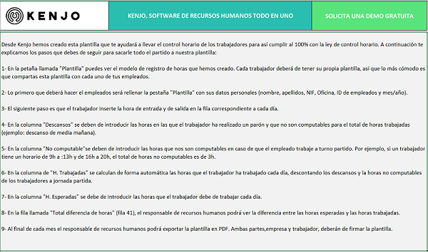 intrucciones de la plantilla de control horario