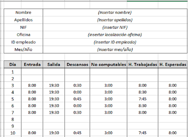 Plantilla Excel Para Control Horario De Trabajadores Gratis