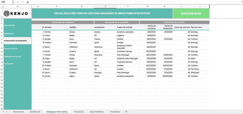 Plantilla Excel de turnos rotativos 1