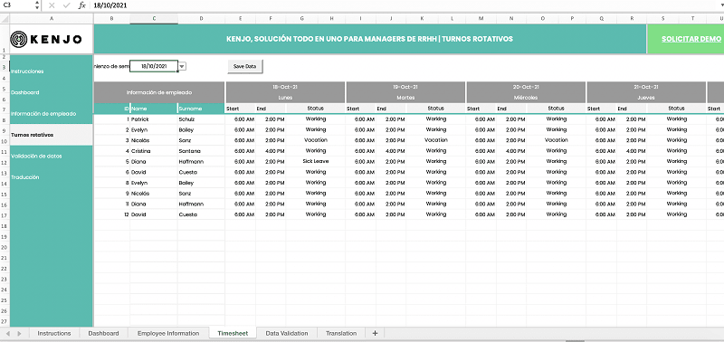 Plantilla Excel de turnos rotativos 2